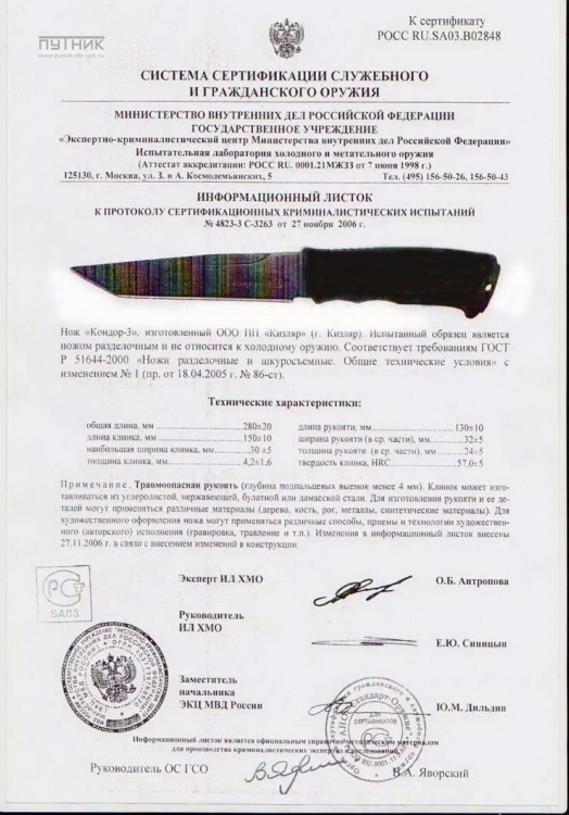 нож руз кизляр сертификат